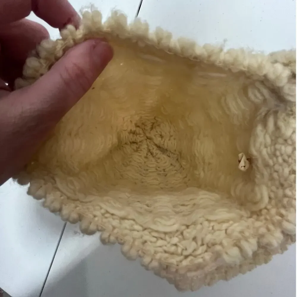 Vintage 100% Wool Zwicker Cream Handcrafted Soft Infant Baby Button Hat Cap